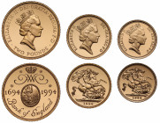 PF69-70 UCAM | Elizabeth II (1952 -), gold 3-coin proof set, 1994, Two Pounds, Sovereign, Half Sovereign, the Two Pounds struck to commemorate the 300...