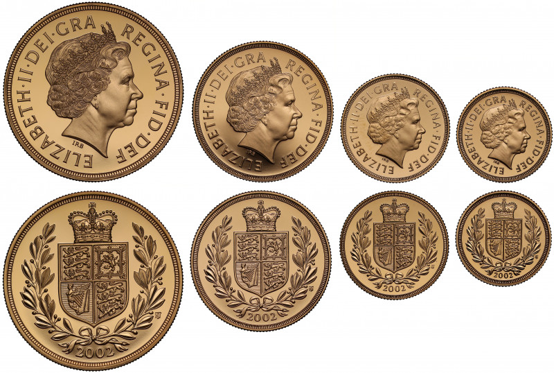 PF70 UCAM | Elizabeth II (1952 -), gold 4-coin proof set, 2002, Five Pounds, Two...