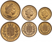 PF67-68 UCAM | Elizabeth II (1952 -), gold 3-coin proof set, 2002, Two Pounds, Sovereign, Half Sovereign, crowned head right, IRB initials below for d...