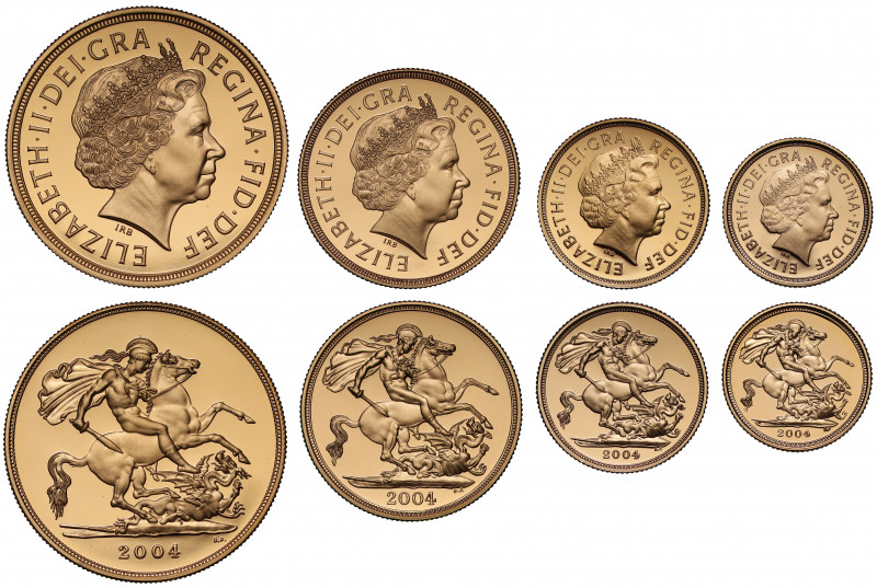 PF70 UCAM | Elizabeth II (1952 -), gold 4-coin proof set, 2004, Five Pounds, Two...