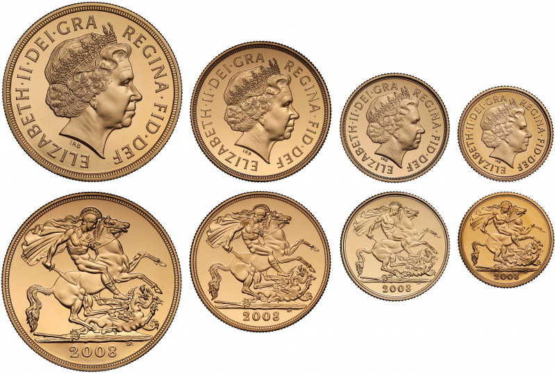 PF67-69 UCAM | Elizabeth II (1952 -), gold 4-coin proof set, 2008, Five Pounds, ...