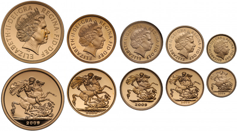PF68-70 UCAM | Elizabeth II (1952 -), gold 5-coin proof set, 2009, Five Pounds, ...