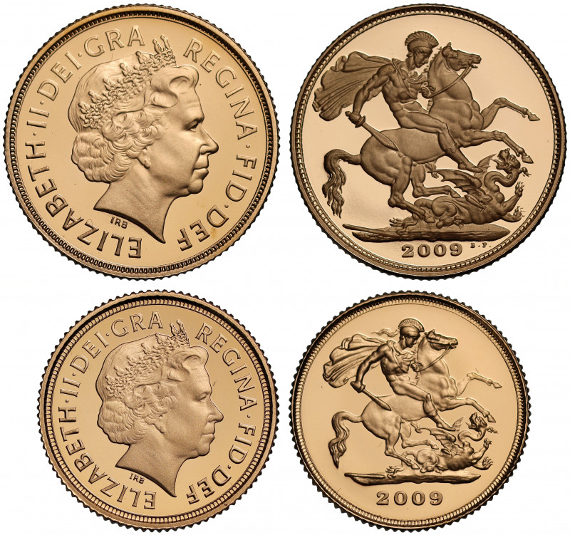 Elizabeth II (1952 -), gold proof Sovereign and Half Sovereign set, 2009, crowne...