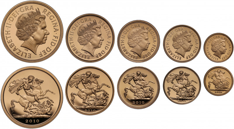 PF69-70 UCAM | Elizabeth II (1952 -), gold 5-coin proof set, 2010, Five Pounds, ...