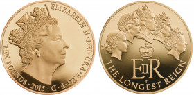 PF70 UCAM | Elizabeth II (1952 -), gold proof Five Ounce of Ten Pounds, 2015, 5 Ounces of 999.9 fine gold, struck to commemorate Elizabeth II becoming...