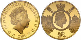 PF70 UCAM FDOI | Elizabeth II (1952 -), gold proof Five Ounce of Ten Pounds, 2020, 5 Ounces of 999.9 fine gold, struck to commemorate the 200th annive...