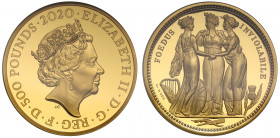 PF70 UCAM FDOI | Elizabeth II (1952 -), gold proof Five Ounce of Five Hundred Pounds, 2020, 5 Ounces of 999.9 fine gold, from the Great Engravers seri...