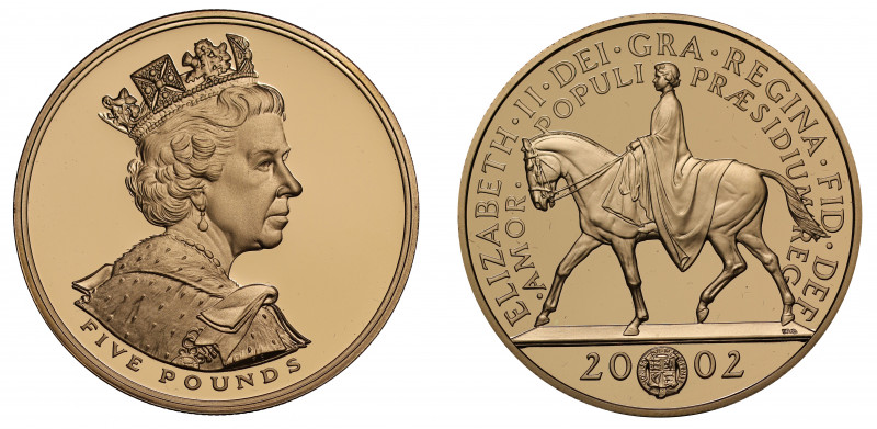 PF69 UCAM | Elizabeth II (1952 -), gold proof Five Pounds, 2002, struck to comme...