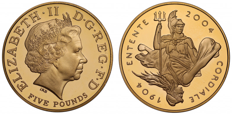 PF68 UCAM | Elizabeth II (1952 -), gold proof Five Pounds, 2004, struck to comme...