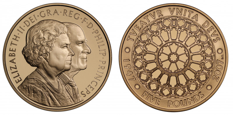 PF70 UCAM | Elizabeth II (1952 -), gold proof Five Pounds, 2007, struck to celeb...