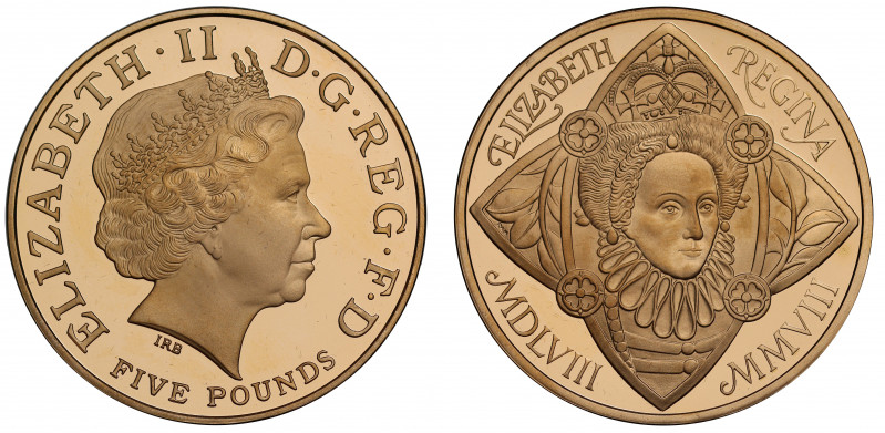 PF68 UCAM | Elizabeth II (1952 -), gold proof Five Pounds, 2008, struck to celeb...