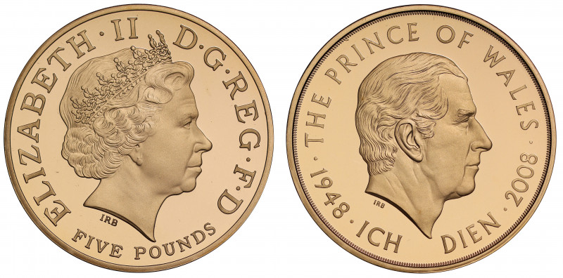 PF70 UCAM | Elizabeth II (1952 -), gold proof Five Pounds, 2008, struck to celeb...