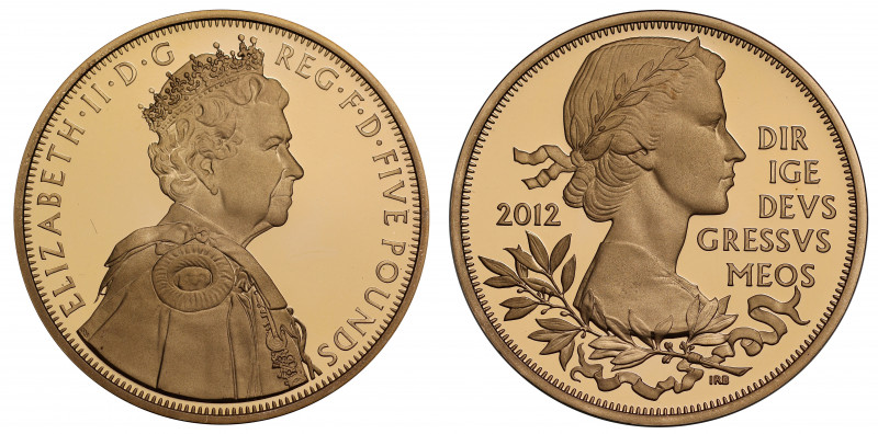 PF70 UCAM | Elizabeth II (1952 -), gold proof Five Pounds, 2012, struck to celeb...