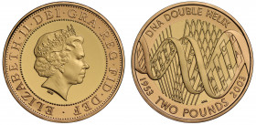 PF69 UCAM | Elizabeth II (1952 -), gold proof Two Pounds, 2003, struck for the 50th Anniversary of the discovery of the structure of DNA, crowned head...