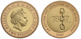 PF69 UCAM | Elizabeth II (1952 -), gold proof Two Pounds, 2007, struck for the 200th anniversary of the Abolition of the Slave Trade, crowned head rig...