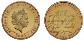 PF68 UCAM | Elizabeth II (1952 -), gold proof Two Pounds, 2009, struck for the 250th anniversary of the birth of Robert Burns, crowned head right, IRB...