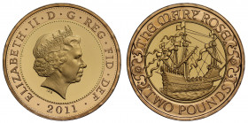 PF69 UCAM | Elizabeth II (1952 -), gold proof Two Pounds, 2011, struck for the 500th anniversary of the launch of the Mary Rose, crowned head right, I...