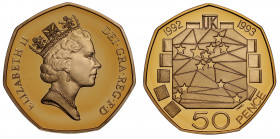 PF67 UCAM | Elizabeth II (1952 -), gold proof Fifty Pence, 1992 - 1993, Presidency of the Council of European Community Ministers and Completion of th...