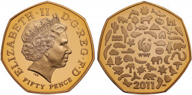 Elizabeth II (1952 -), gold proof Fifty Pence, 2011, struck to celebrate the 50th anniversary of The World Wildlife Fund, crowned bust right, IRB belo...