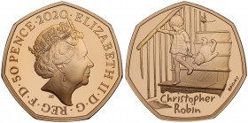 Elizabeth II (1952 -), gold proof Fifty Pence, 2020, Christopher Robin, crowned bust right, JC below truncation for designer Jody Clark, Latin legend ...