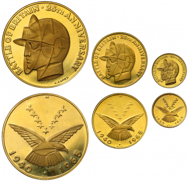 Elizabeth II (1952-), gold 3-piece Medallion Set, 1965, struck in 22ct gold by a...