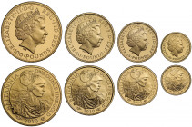 Elizabeth II (1952 -), gold 4-coin Britannia proof set, 2010, One Hundred Pounds, Fifty Pounds, Twenty Five Pounds, Ten Pounds, coins weighing One Oun...