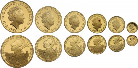 Elizabeth II (1952 -), gold 6-coin Britannia proof set, 2015, One Hundred Pounds, Fifty Pounds, Twenty Five Pounds, Ten Pounds, One Pound, Fifty Pence...