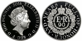 Elizabeth II (1952 -), silver proof Kilo of Five Hundred Pounds, 2016, struck to celebrate the 90th birthday of Her Majesty The Queen, crowned head ri...