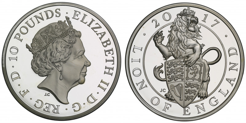 Elizabeth II (1952 -), silver proof Ten Ounce of Ten Pounds, 2017, struck as the...