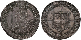 Elizabeth I (1558-1603), silver Crown of Five Shillings, 1601, ornate crowned bust left holding orb and sceptre, sceptre points to I of legend, four f...