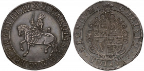 Charles I (1625-49), silver Crown, Tower Mint, type IIIb, armoured King on horseback left with raised sword and flowing sash, Latin legend and beaded ...