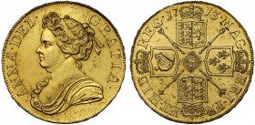 Anne (1702-14), gold Five Guineas, 1713, Post-Union type, third draped bust left, Latin legend and toothed border surrounding, ANNA. DEI. GRATIA., rev...