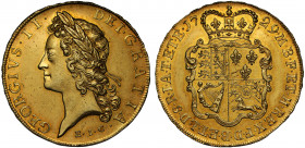 MS63 | George II (1727-60), gold Five Guineas, 1729 E.I.C. initials of the East India Company below young laureate head left, GEORGIVS.II. DEI.GRATIA,...