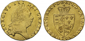 George III (1760-1820), gold Guinea, 1794, fifth laureate head right, GEORGIVS .III. DEI.GRATIA, rev. spade shaped crowned quartered shield of arms, d...