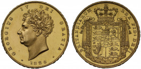 George IV (1820-30), gold proof Two Pounds, 1826, bare head left, date below, legend and toothed border surrounding, GEORGIUS IV DEI GRATIA, rev. quar...