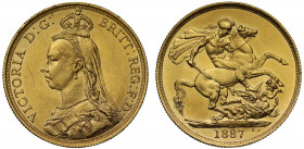 MS61 | Victoria (1837-1901), gold Two Pounds, 1887, Jubilee type crowned bust left, J.E.B. initials on truncation for engraver Joseph Edgar Boehm, leg...