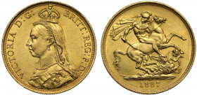 MS61 | Victoria (1837-1901), gold Two Pounds, 1887, Jubilee type crowned bust left, J.E.B. initials on truncation for engraver Joseph Edgar Boehm, leg...