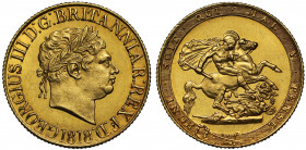 MS63 | George III (1760-1820), gold Sovereign, 1818, descending colon in legend, first laureate head right, date below, Latin legend commences lower l...