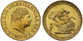 MS63 | George III (1760-1820), gold Sovereign, 1820, second laureate head right, date below with closed 2, legend commences lower left GEORGIUS III D:...