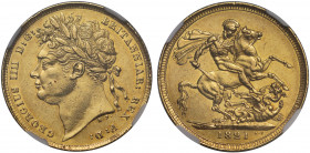 MS60 | George IV (1820-30), gold Sovereign, 1821, first laureate head left, B.P. for Benedetto Pistrucci below neck, legend and toothed border surroun...