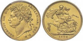 MS64 | George IV (1820-30), gold Sovereign, 1824, first laureate head left, B.P. for Benedetto Pistrucci below neck, legend and toothed border surroun...