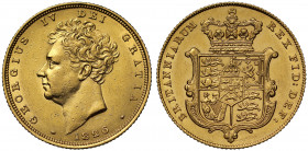 AU58 | George IV (1820-30), gold Sovereign, 1826, second bare head left, date below neck, legend and toothed border surrounding, .GEORGIUS IV DEI GRAT...