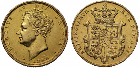 George IV (1820-30), gold Sovereign, 1826, second bare head left, date below neck, legend and toothed border surrounding, .GEORGIUS IV DEI GRATIA., re...