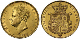 AU58 | George IV (1820-30), gold Sovereign, 1830, second bare head left, date below neck, legend and toothed border surrounding, .GEORGIUS IV DEI GRAT...