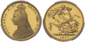 PR64 DCAM | Victoria (1837-1901), gold proof Sovereign, 1887, Jubilee type crowned bust left, J.E.B. initials on truncation for engraver Joseph Edgar ...