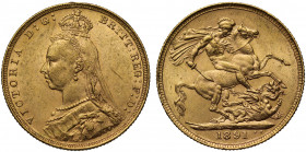 MS62 | Victoria (1837-1901), gold Sovereign, 1891, Jubilee type crowned bust left, J.E.B. initials on truncation for engraver Joseph Edgar Boehm, angl...
