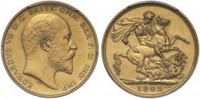PR64 MATTE | Edward VII (1901-10), gold matt proof Sovereign, 1902, bare head right, De S. below truncation for engraver George W De Saulles, Latin le...