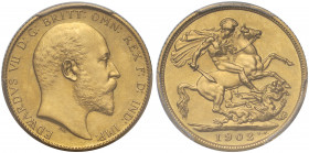 PR63 MATTE | Edward VII (1901-10), gold matt proof Sovereign, 1902, bare head right, De S.Below truncation for engraver George W De Saulles, Latin leg...