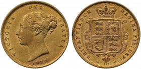 Victoria (1837-1901), gold Half Sovereign, 1872, die number 114 on reverse, second young head left, type A2, date below, VICTORIA DEI GRATIA, toothed ...