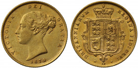Victoria (1837-1901), gold Half Sovereign, 1874, die number 19 on reverse, second young head left, type A2, date below, VICTORIA DEI GRATIA, toothed b...